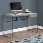 23.75inches x 48inches x 30inches Grey Black Clear Particle Board Glass Metal Tempered Gl  Computer Desk