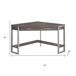 42inches x 42inches x 30inches Dark Taupe  Silver  Particle Board  Hollow Core  Metal   Computer Desk