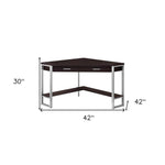 42inches x 42inches x 30inches Dark Taupe  Silver  Particle Board  Hollow Core  Metal   Computer Desk