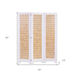 White and Natural Three Panel Room Divider Screen