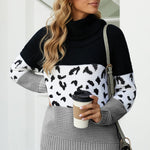 Orange Turtleneck Splicing Chunky Knit Pullover Sweater