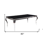 40inches X 80inches X 30inches Stainless Steel Black Glass  Dining Table