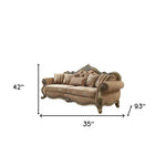 35inches X 93inches X 42inches Fabric Vintage Oak Upholstery Poly Resin Sofa w5 Pillows
