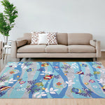 8'x10' Blue Hand Hooked Marine Life Indoor Area Rug