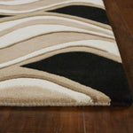 8'x11' Black Beige Hand Tufted Abstract Waves Indoor Area Rug