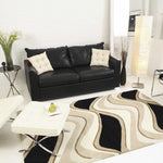 8'x11' Black Beige Hand Tufted Abstract Waves Indoor Area Rug