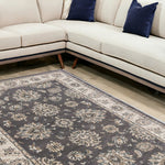 9inchesx12inches Grey Ivory Bordered Floral Indoor Area Rug