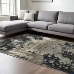 10inchesx13inches Silver Charcoal Machine Woven Abstract Paint Splatter Indoor Area Rug