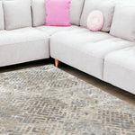 10'x13' Sand Silver Machine Woven Geometric Indoor Area Rug