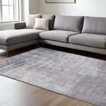 9inchesx12inches Slate Grey Hand Loomed Abstract Brushstroke Indoor Area Rug