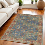 5inchesx7inches Blue Red Hand Woven Floral Traditional Indoor Area Rug