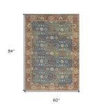 5inchesx7inches Blue Red Hand Woven Floral Traditional Indoor Area Rug