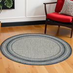 8inches Grey Denim Machine Woven UV Treated Bordered Indoor Outdoor Round Area Rug