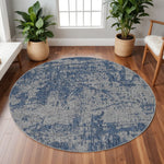 8inches Round Grey or Denim Abstract Brushstrokes UV Treated Area Rug