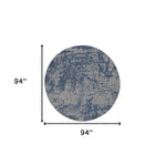 8inches Round Grey or Denim Abstract Brushstrokes UV Treated Area Rug