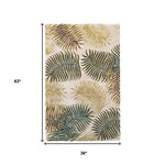 3inchesx5inches Natural Beige Hand Tufted Tropical Leaves Indoor Area Rug