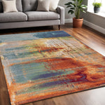 5inchesx8inches Blue Rust Orange Machine Woven Abstract Brushstrokes Indoor Area Rug