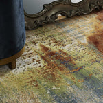 5inchesx8inches Blue Rust Orange Machine Woven Abstract Brushstrokes Indoor Area Rug