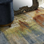 5inchesx8inches Blue Rust Orange Machine Woven Abstract Brushstrokes Indoor Area Rug
