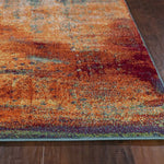 5inchesx8inches Blue Rust Orange Machine Woven Abstract Brushstrokes Indoor Area Rug