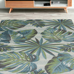 5inches x 8inches Teal or Green Tropical Leaves Indoor Area Rug