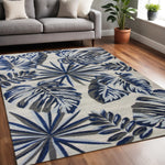 5inchesx8inches Grey Blue Machine Woven Tropical Indoor Area Rug