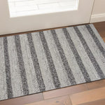 3inchesx5inches Grey White Hand Woven Knobby Stripes Indoor Area Rug