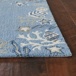 5inchesx8inches Sea Blue Hand Hooked Bordered Coral Reef Indoor Area Rug