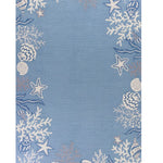 5inchesx8inches Sea Blue Hand Hooked Bordered Coral Reef Indoor Area Rug