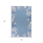 5inchesx8inches Sea Blue Hand Hooked Bordered Coral Reef Indoor Area Rug