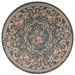 8inches Round Slate Blue Floral Vine Bordered Indoor Area Rug