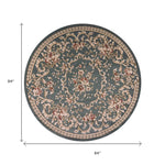 8inches Round Slate Blue Floral Vine Bordered Indoor Area Rug