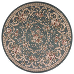 8inches Round Slate Blue Floral Vine Bordered Indoor Area Rug