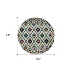 8inches Ivory Machine Woven Geometric Lodge Round Indoor Area Rug
