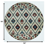 8inches Ivory Machine Woven Geometric Lodge Round Indoor Area Rug