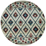 8inches Ivory Machine Woven Geometric Lodge Round Indoor Area Rug