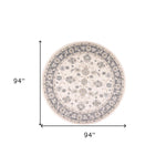 8inches Ivory Grey Floral Round Indoor Area Rug