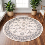 8inches Ivory Grey Floral Round Indoor Area Rug