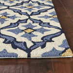 5inches x 7inches Ivory or Blue Geometric Mosaic Indoor Outdoor Area Rug