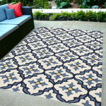 5inches x 7inches Ivory or Blue Geometric Mosaic Indoor Outdoor Area Rug