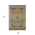 7' Octagon Beige or Ivory Floral Medallion Bordered Indoor Area Rug