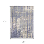 3' x 5' Grey or Blue Abstract Brushstrokes Viscose Indoor Area Rug