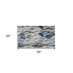 3' x 5' Grey or Navy Leaves Area Rug