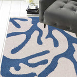 8' Ivory Blue Hand Hooked Oversized Coral Reef Indoor Runner Rug
