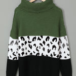 Orange Turtleneck Splicing Chunky Knit Pullover Sweater