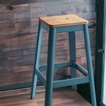 Contrast Teal and Natural Wood Bar Stool