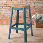 Contrast Teal and Natural Wood Bar Stool