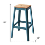 Contrast Teal and Natural Wood Bar Stool