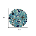 8inches Blue Hand Woven UV Treated Coastal Starfish Round Indoor Outdoor Area Rug