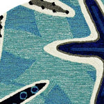 8inches Blue Hand Woven UV Treated Coastal Starfish Round Indoor Outdoor Area Rug